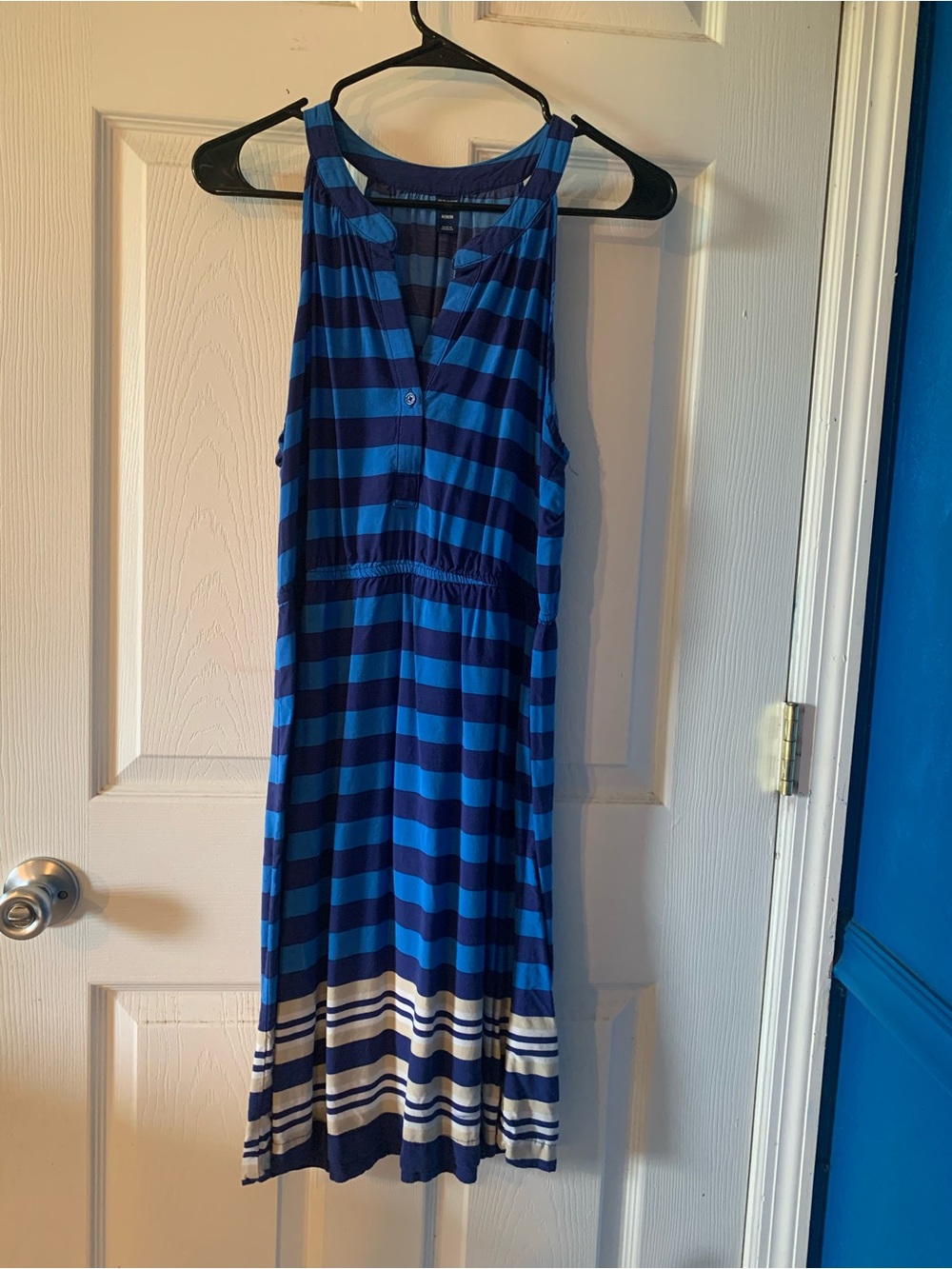 Old Navy Blue Striped Maxi Dress with White Accent